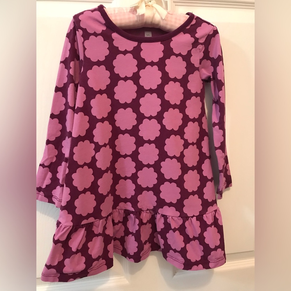 Tea Collection Girls Cotton Long Sleeve Purple Floral Dress Size 3